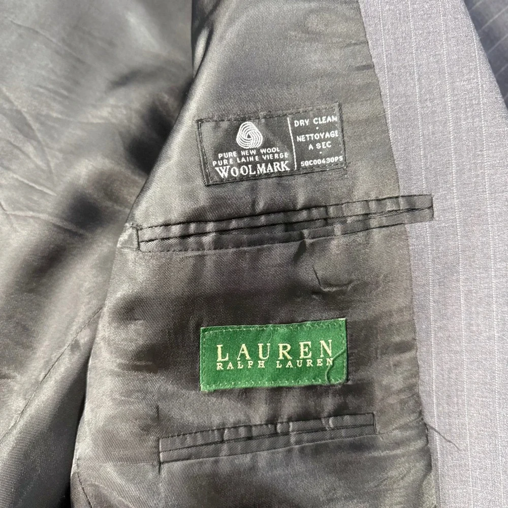 Lauren Ralph Lauren Suit Jacket Blazer Pinstripe Wool 40R Grey Mens Canada